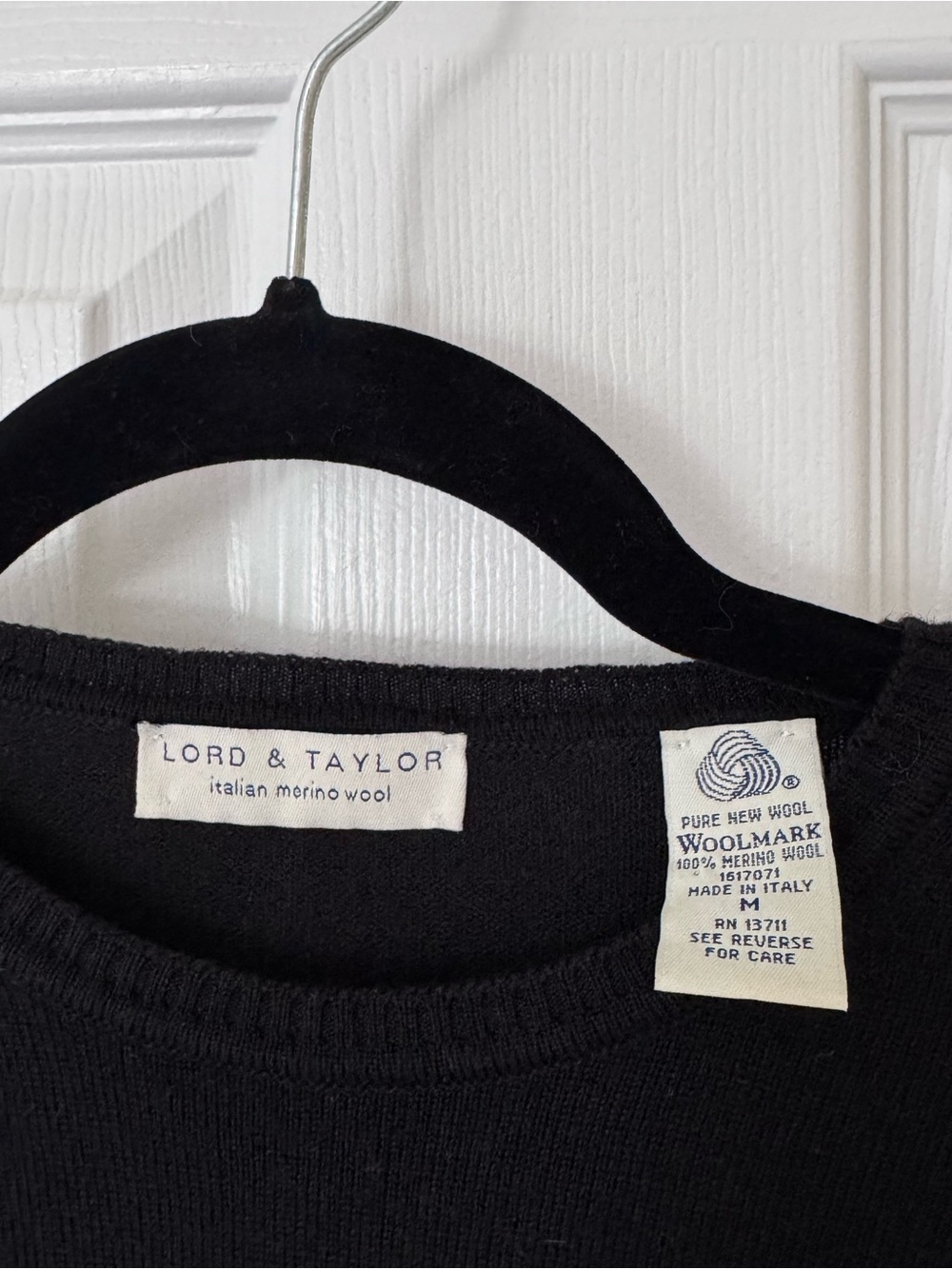 Lord & Taylor Black Merino Wool Crewneck Top - Picture 2 of 3